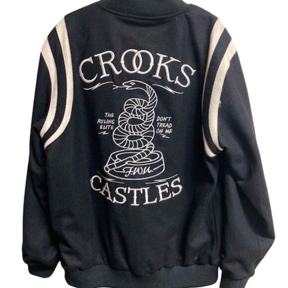 **RARE**Crooks & Castles Black Embroidered Stadium Jacket NWT Mens Large - Picture 1 of 7